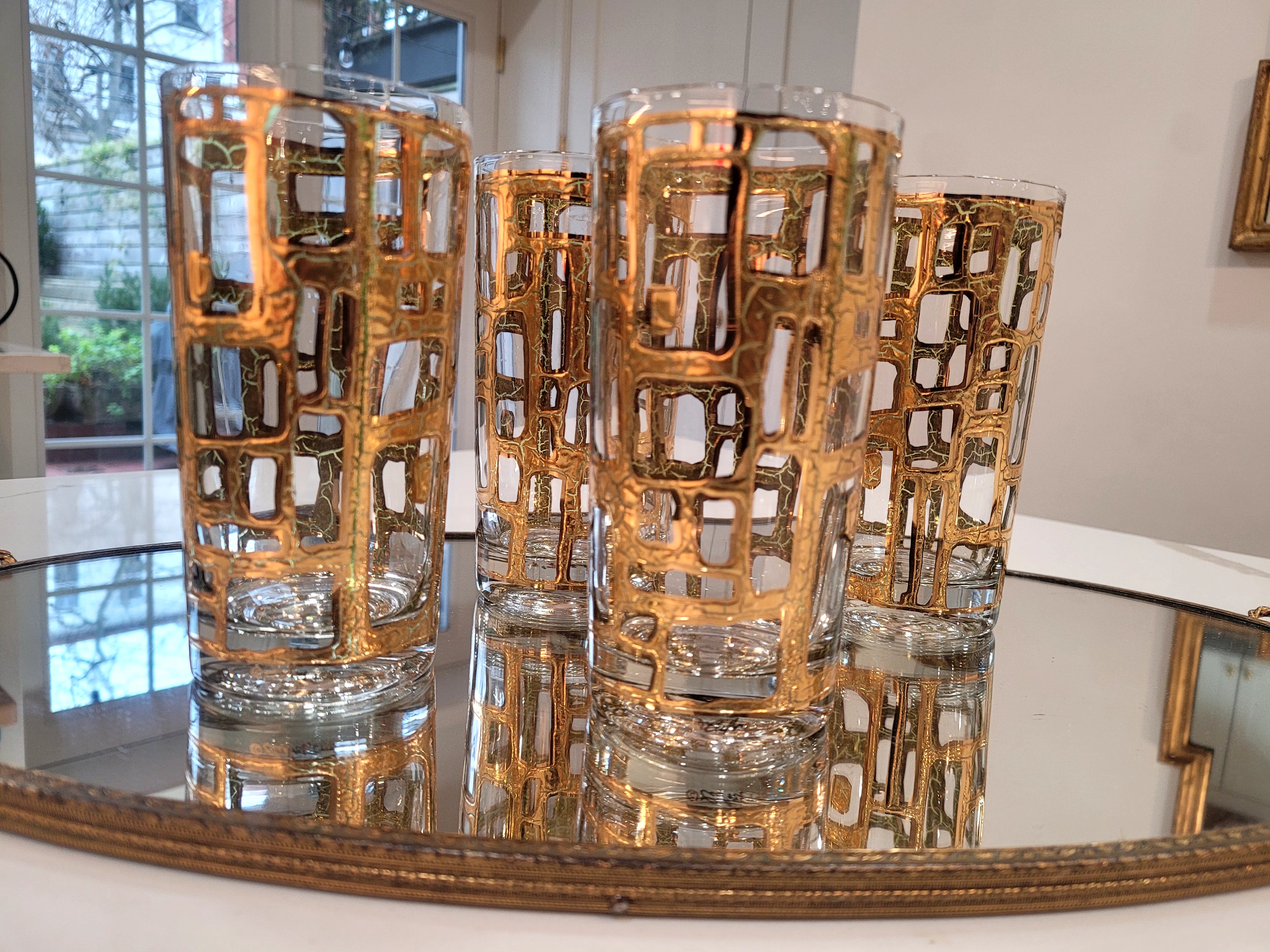 1970s Culver Ltd. Crackled 22k Gold Highball Glasses, Set of 4