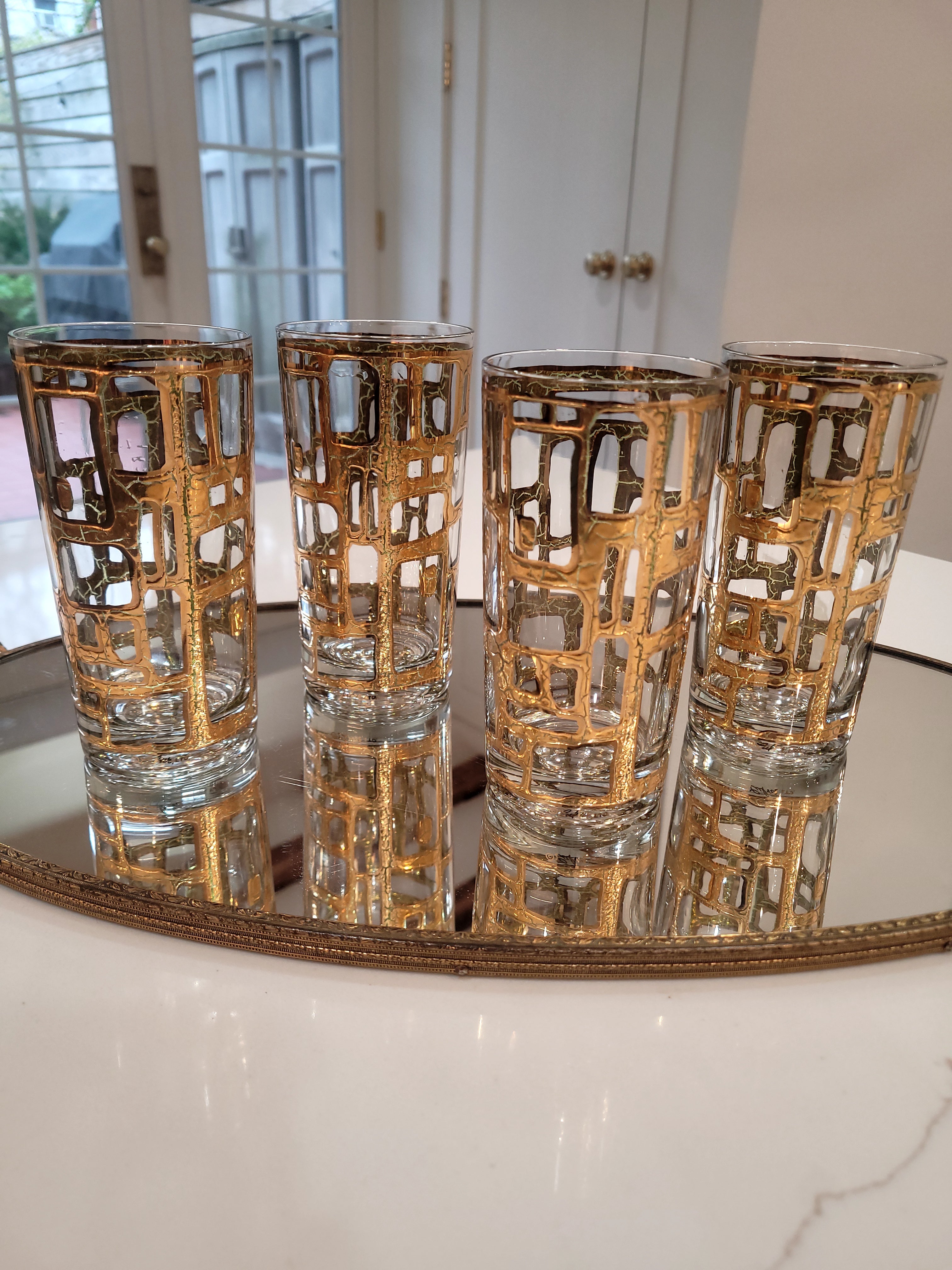 1970s Culver Ltd. Crackled 22k Gold Highball Glasses, Set of 4