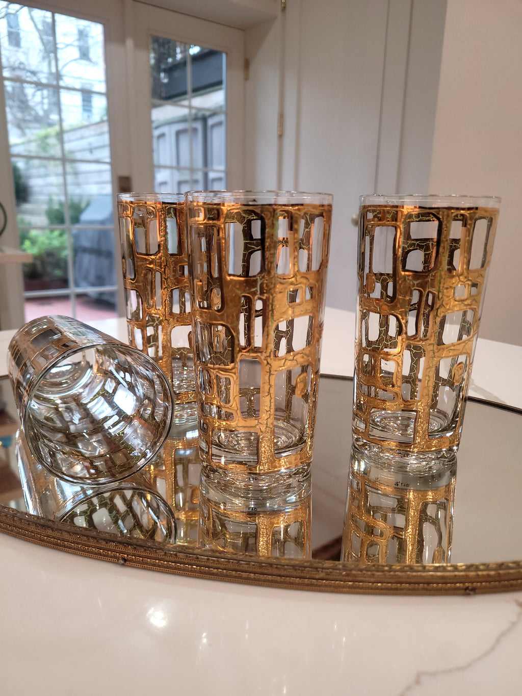 1970s Culver Ltd. Crackled 22k Gold Highball Glasses, Set of 4