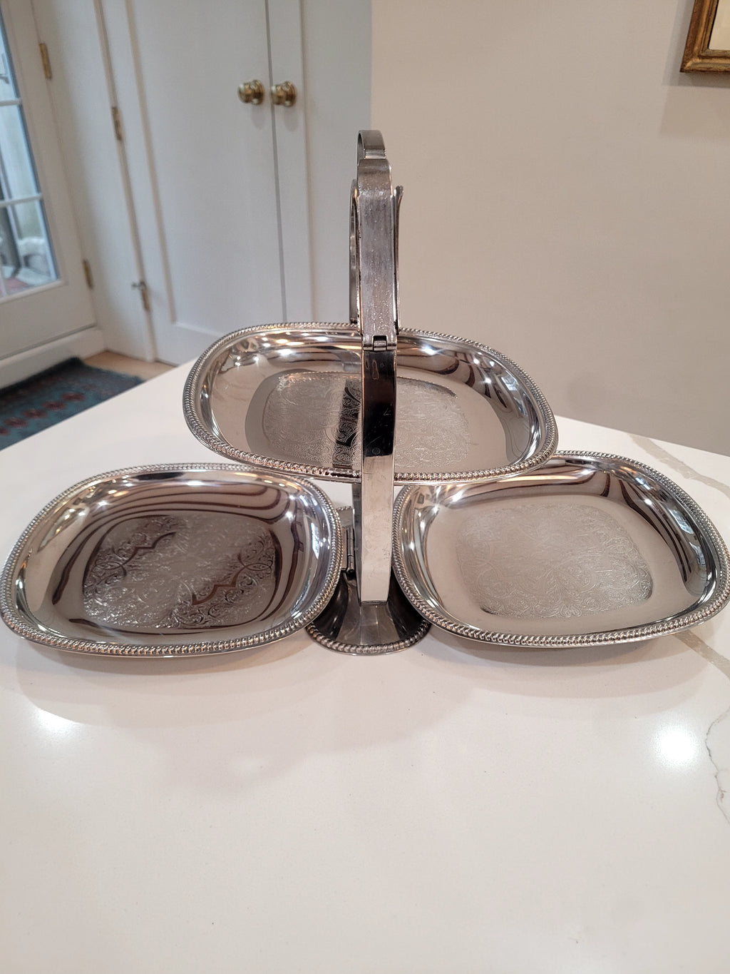 80's "Motta" Silver, foldable two tier tray