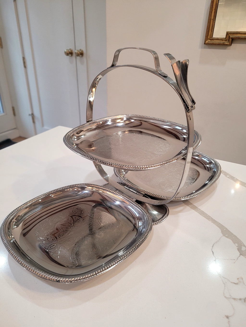 80's "Motta" Silver, foldable two tier tray