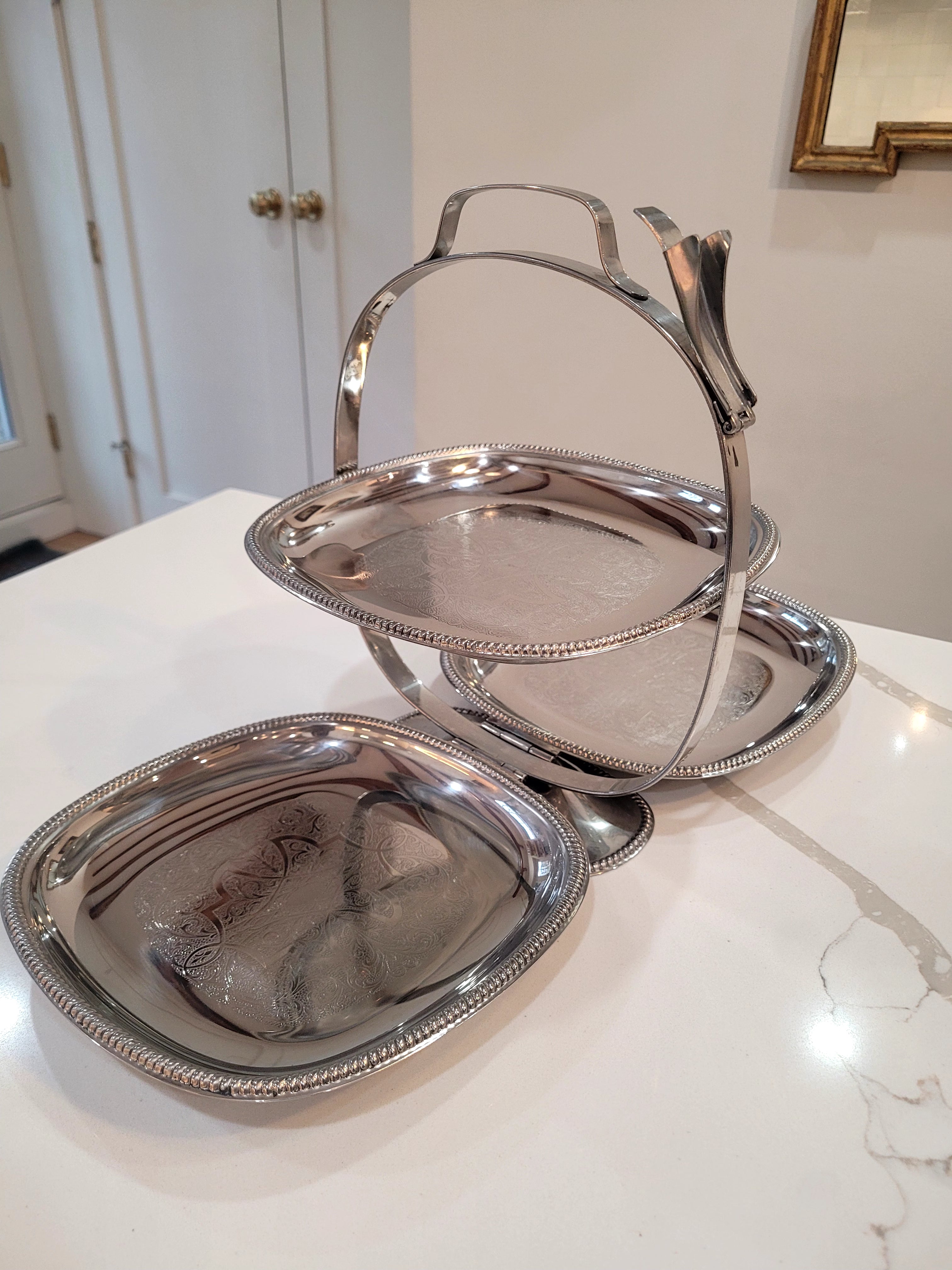 80's "Motta" Silver, foldable two tier tray