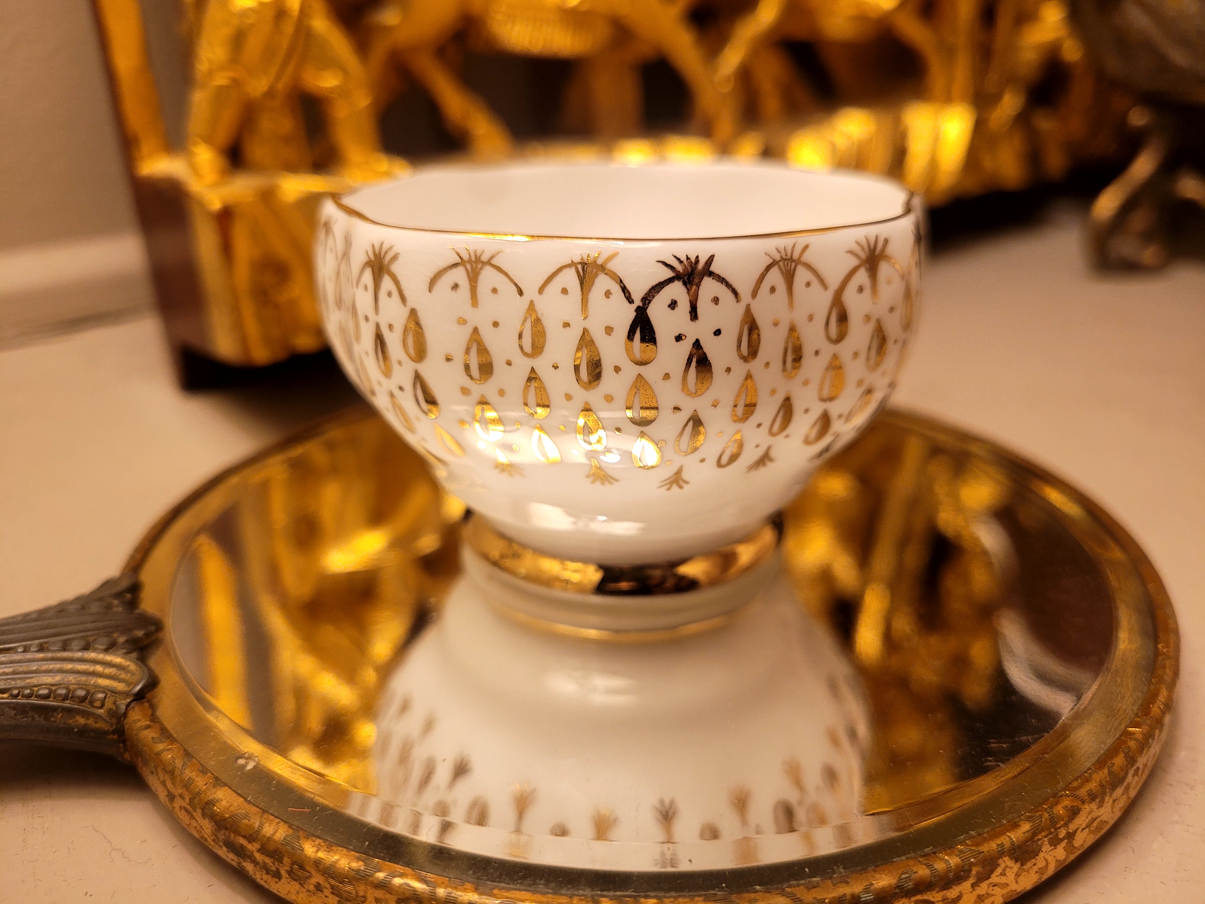 Queen Anne Gold Rain Drops Open Sugar Bowl & Creamer Set