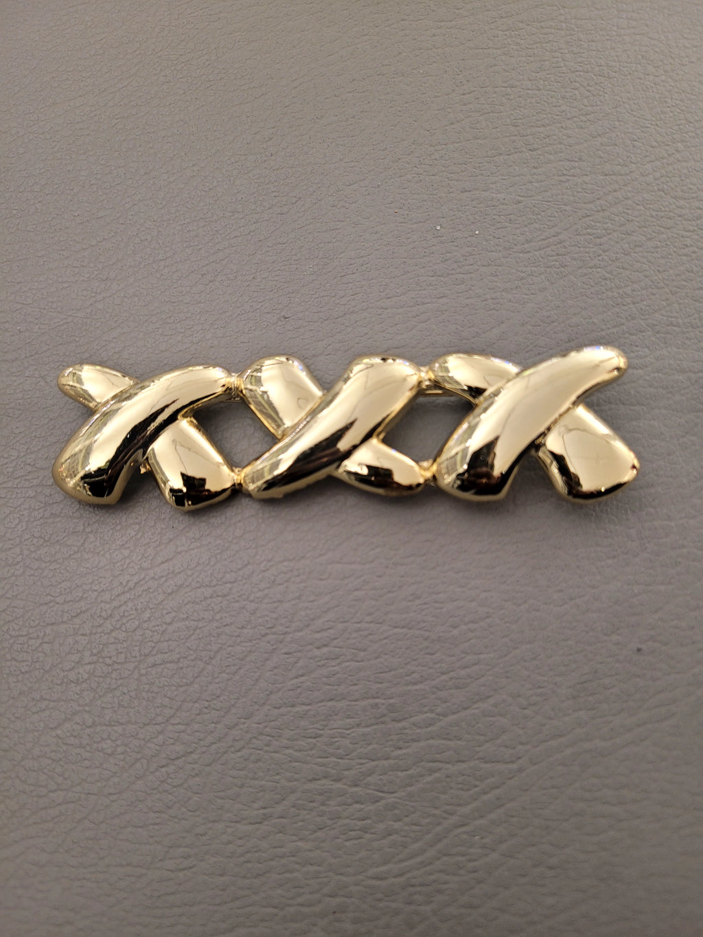 Vintage Triple X Bar Brooch – Chunky Polished Gold Tone Statement Pin
