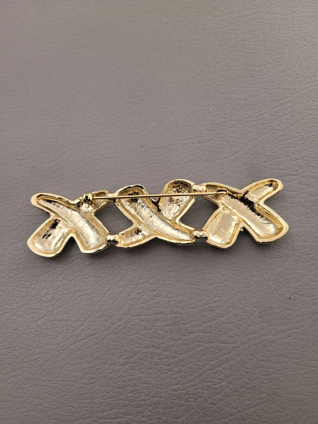 Vintage Triple X Bar Brooch – Chunky Polished Gold Tone Statement Pin